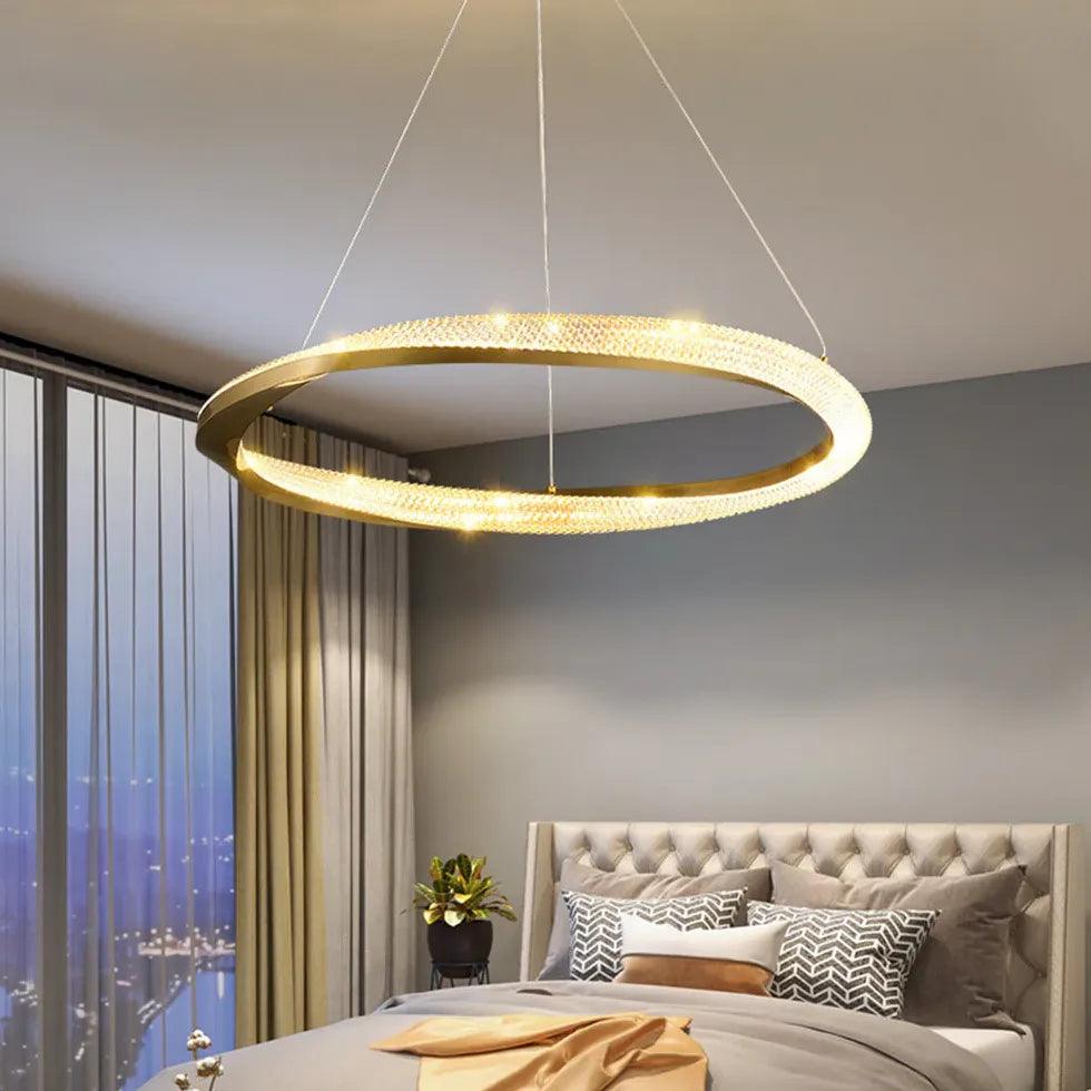 Lámpara colgante circular de lujo con acabado galvanizado para dormitorio | boxzora