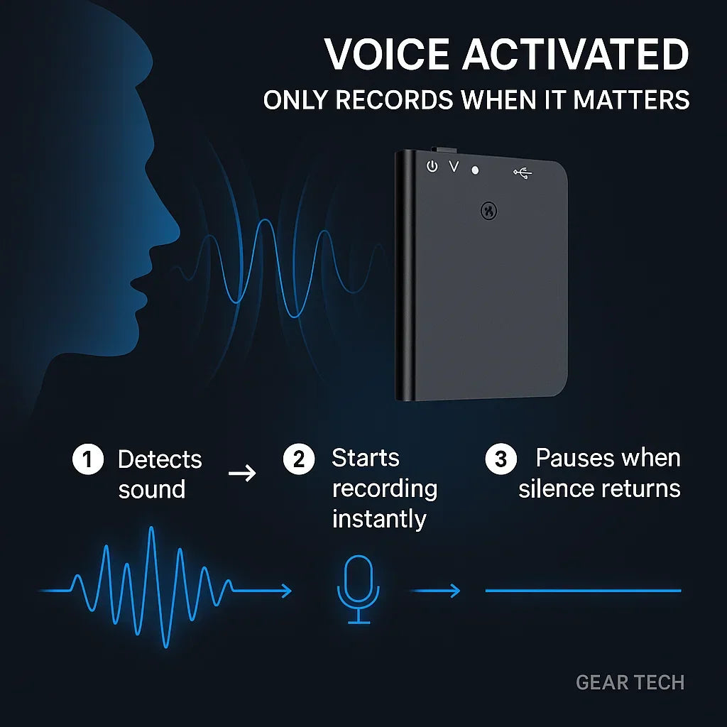 Mini enregistreur vocal — design ultra-fin et portable, capture audio à pression unique, démarrage automatique par activation vocale