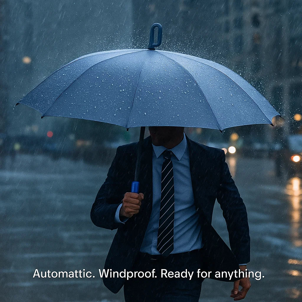Automatic Compact Folding Umbrella — Wind-Resistant, Large Buckle Handle, Durable Construction