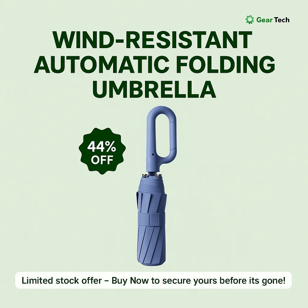 Automatic Compact Folding Umbrella — Wind-Resistant, Large Buckle Handle, Durable Construction