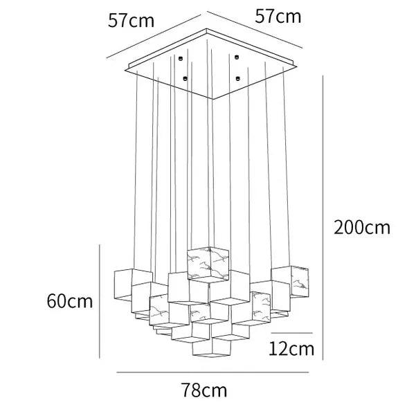 Kubusvormige hanglamp van marmer en messing met meerdere lichtpunten voor de eetkamer | boxzora