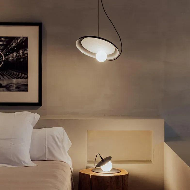 Minimalistyczna żelazna lampa wisząca w kształcie dysku do sypialni | boxzora