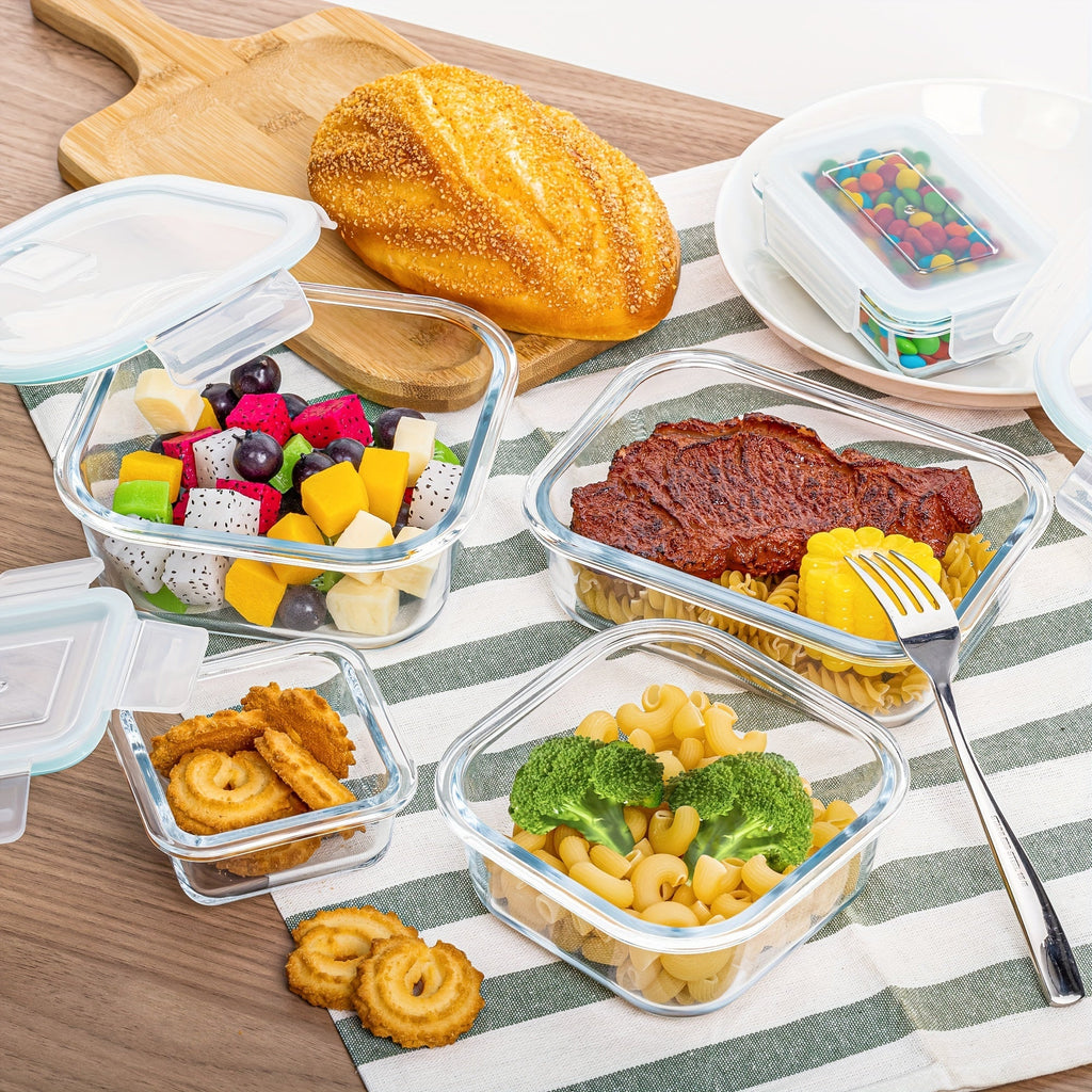 Set de 8 recipientes de vidrio para guardar alimentos — Cajas bento herméticas, tapas con cierre a prueba de fugas, aptos para horno, congelador, microondas y lavavajillas, sin BPA