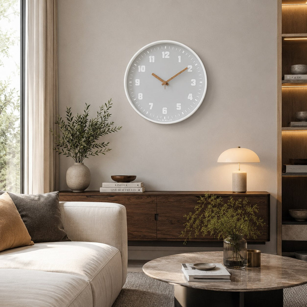 30-cm-Wanduhr aus Bambusholz – rundes Zifferblatt, geräuschloses Quarzwerk