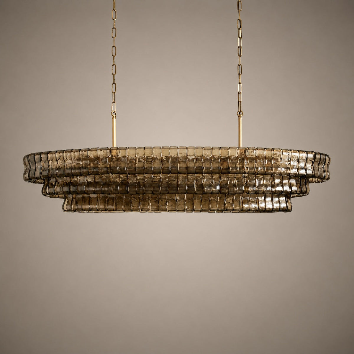 Modern oval takkrona — justerbar sänkhöjd, stålram och böjt glas, alternativ med 5 eller 12 glödlampor