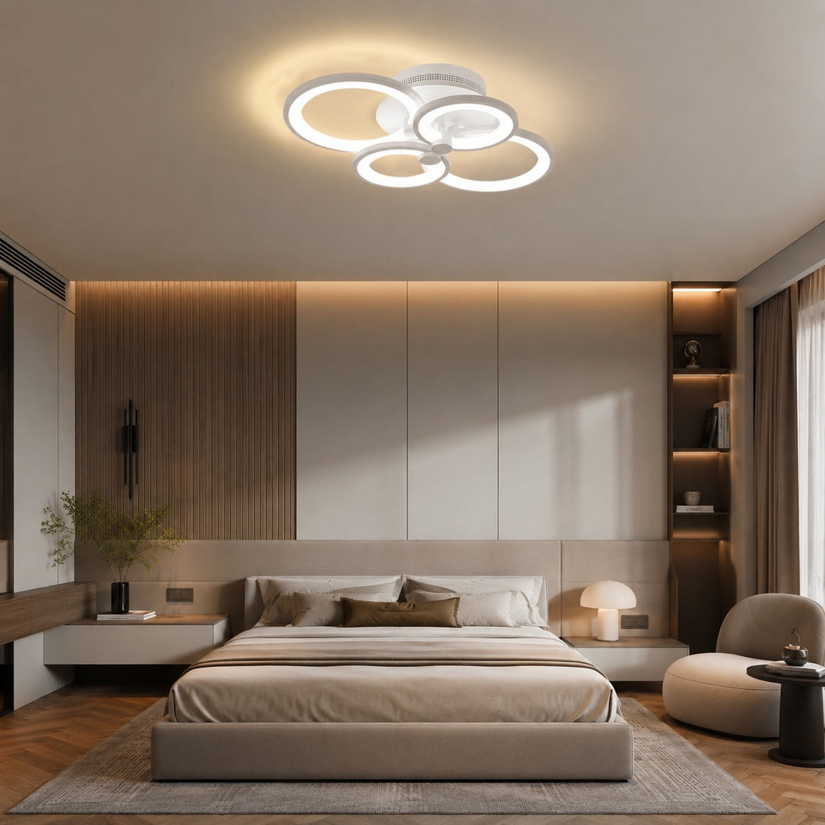 Modern Multi-Ring Flush Mount Ceiling Light — Metal & Acrylic LED Fixture, Dimmable & Adjustable