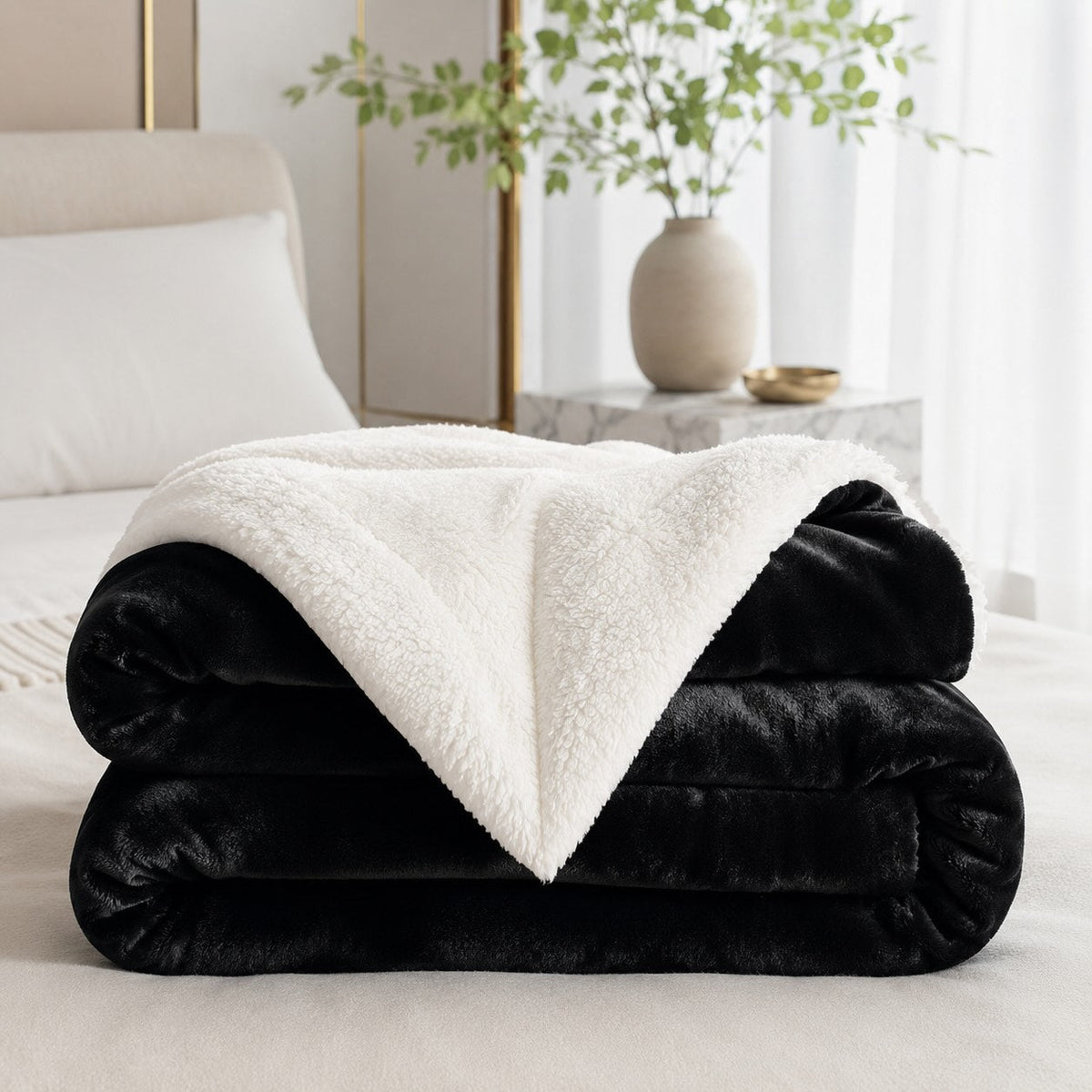 Coperta reversibile in pile sherpa — Grande formato, morbida, soffice e calda