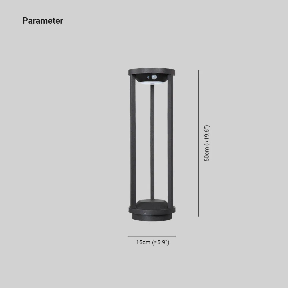 Moderne svart pullertlampe med bevegelsessensor for hagegang | boxzora