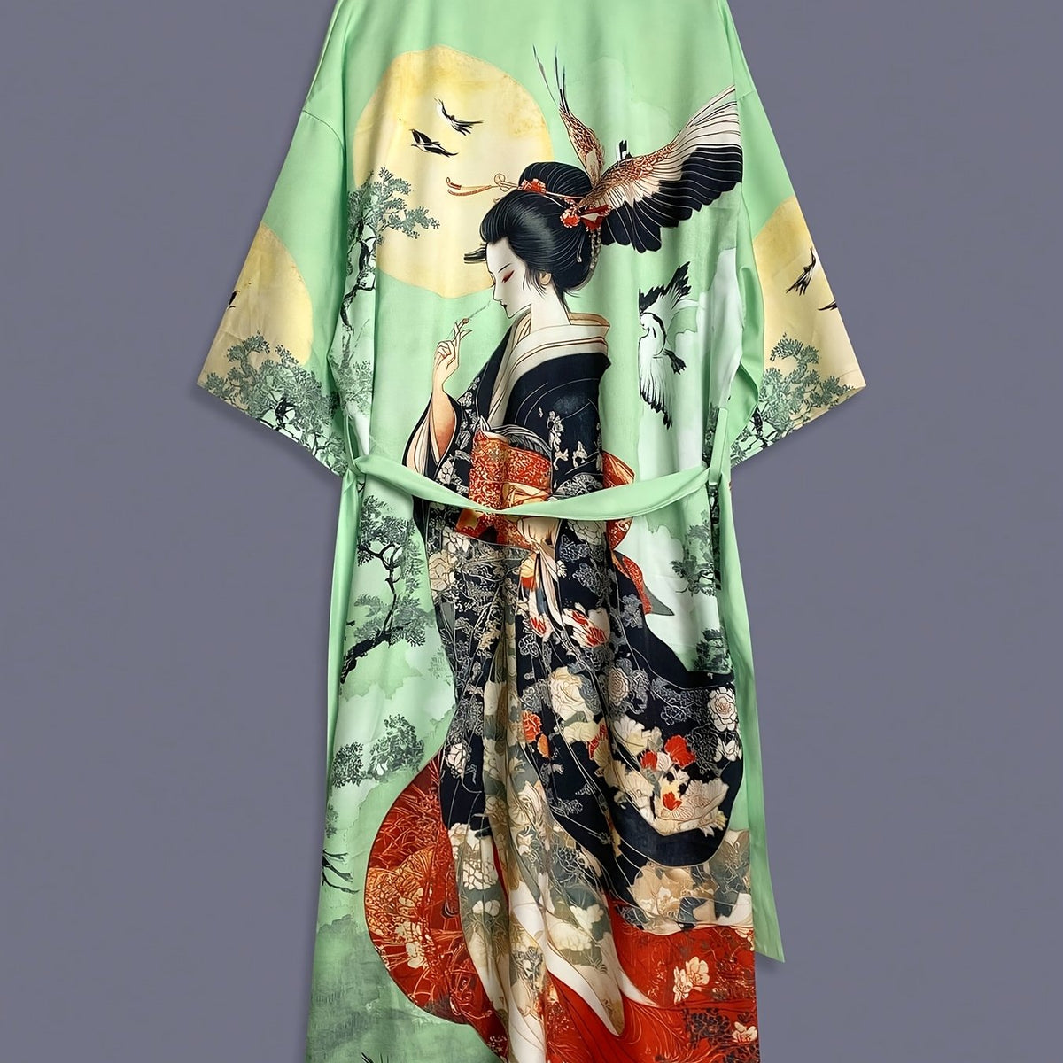 Copricostume kimono in raso leggero — Stampa giapponese vintage, silhouette morbida