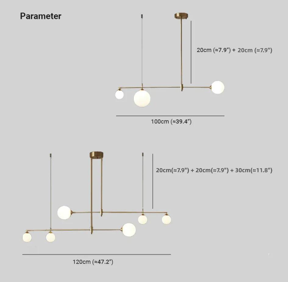 Μοριακό κρεμαστό φωτιστικό με μακρόστενη μπάρα από σκανδιναβικό χαλκό | boxzora