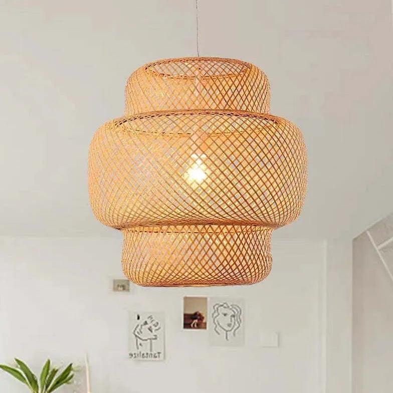 Candeeiro suspenso estilo lanterna, de entrançado de bambu retro chinês | boxzora