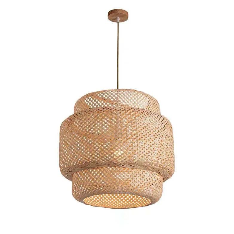 Candeeiro suspenso estilo lanterna, de entrançado de bambu retro chinês | boxzora