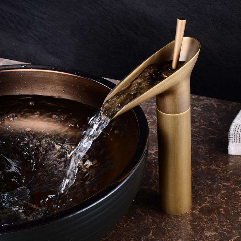 Antique Brass Waterfall Basin Faucet — Bath Sink Mixer
