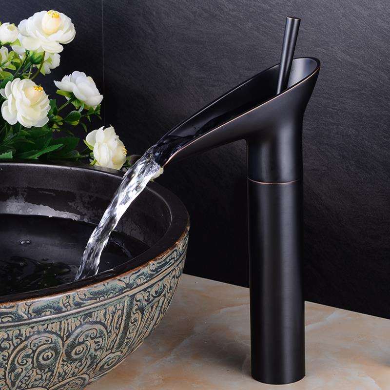 Antique Brass Waterfall Basin Faucet — Bath Sink Mixer