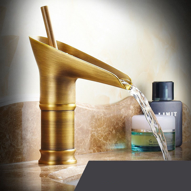 Antique Brass Waterfall Basin Faucet — Bath Sink Mixer