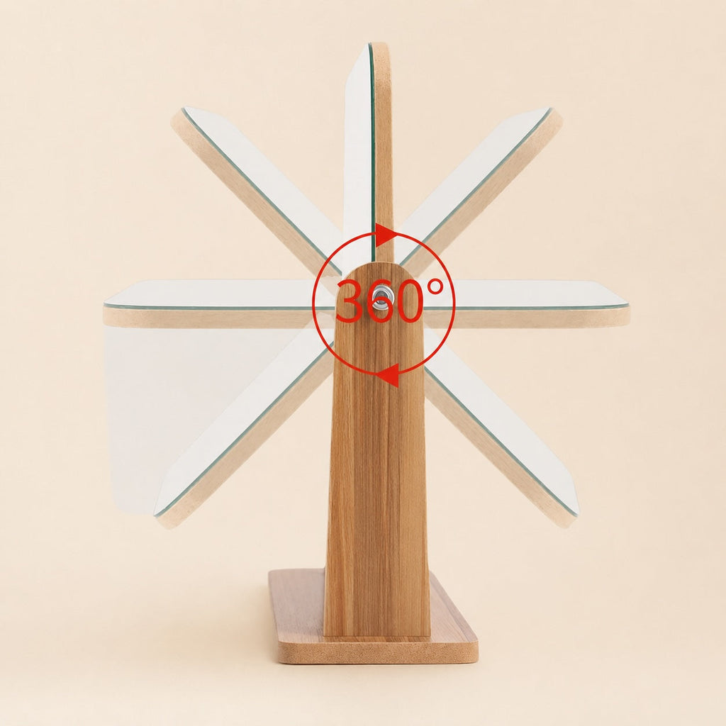 Modern Wooden Makeup Mirror — 360° Rotating Pivot, Compact Frame, Solid Weighted Base