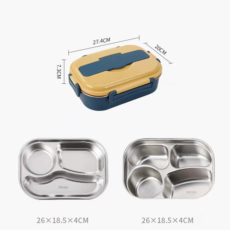 Stainless Steel Bento Lunch Box – 3 or 4 Compartments, Soup Bowl, Stackable Meal Container