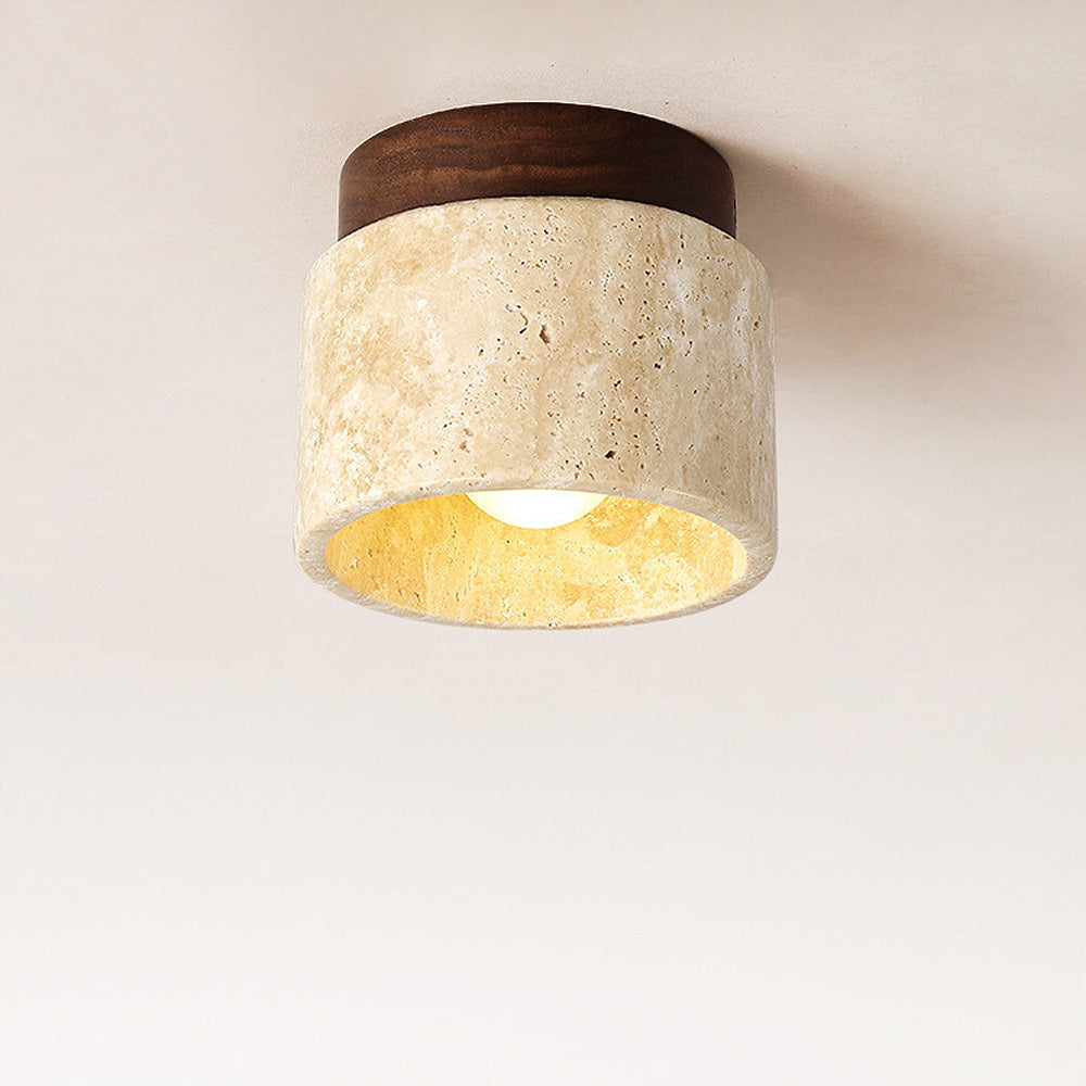 Moderne japansk loftlampe i gul kalksten og træ | boxzora