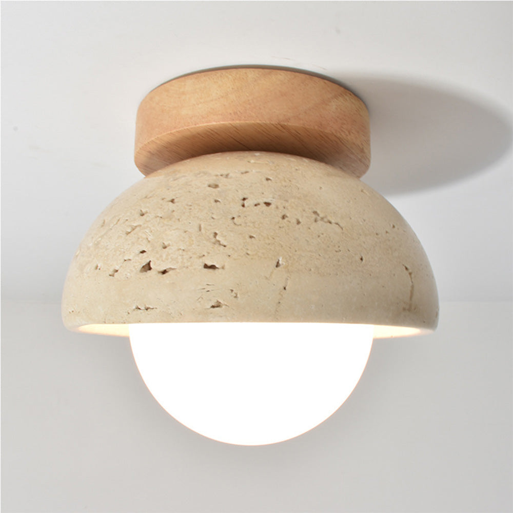 Moderne japansk loftlampe i gul kalksten og træ | boxzora