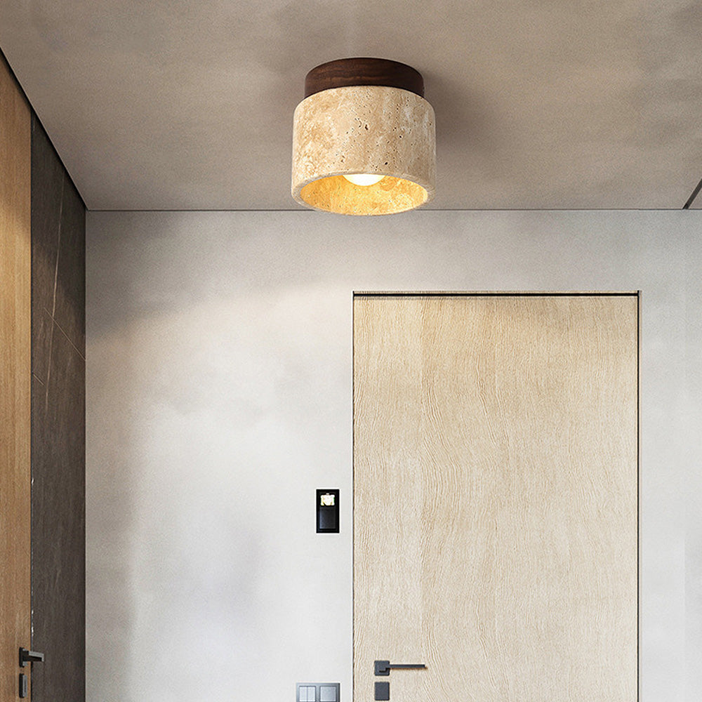 Modern Japanese Yellow Limestone Wood Ceiling Light | boxzora