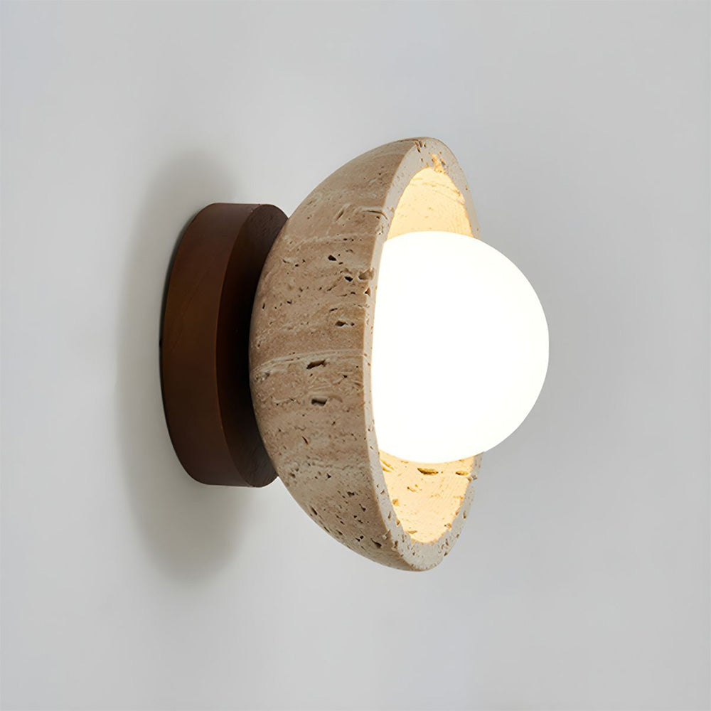 Moderne japansk loftlampe i gul kalksten og træ | boxzora