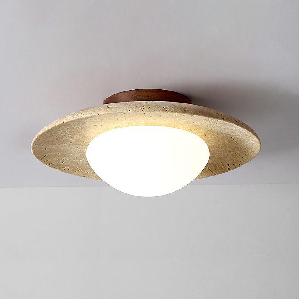 Moderne japansk loftlampe i gul kalksten og træ | boxzora
