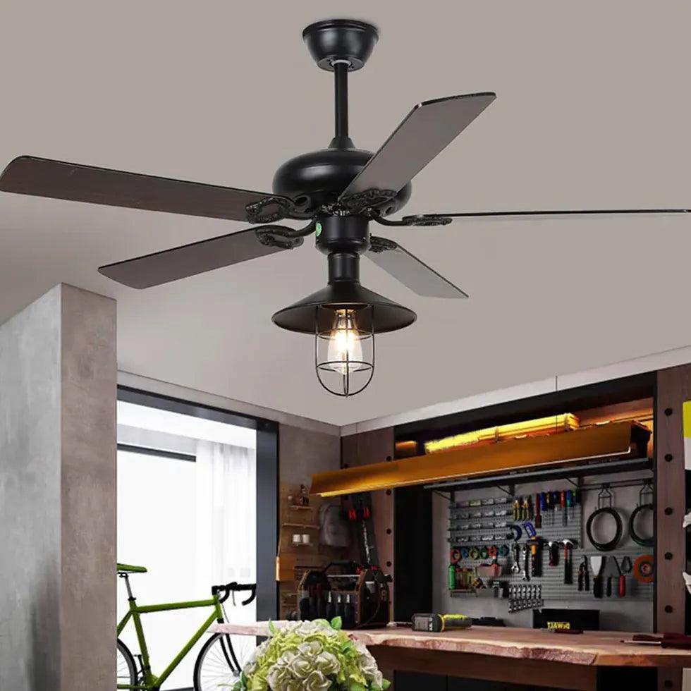 Amerikai ipari stílusú lámpa mennyezeti ventilátorral, banánlevélmintával | boxzora