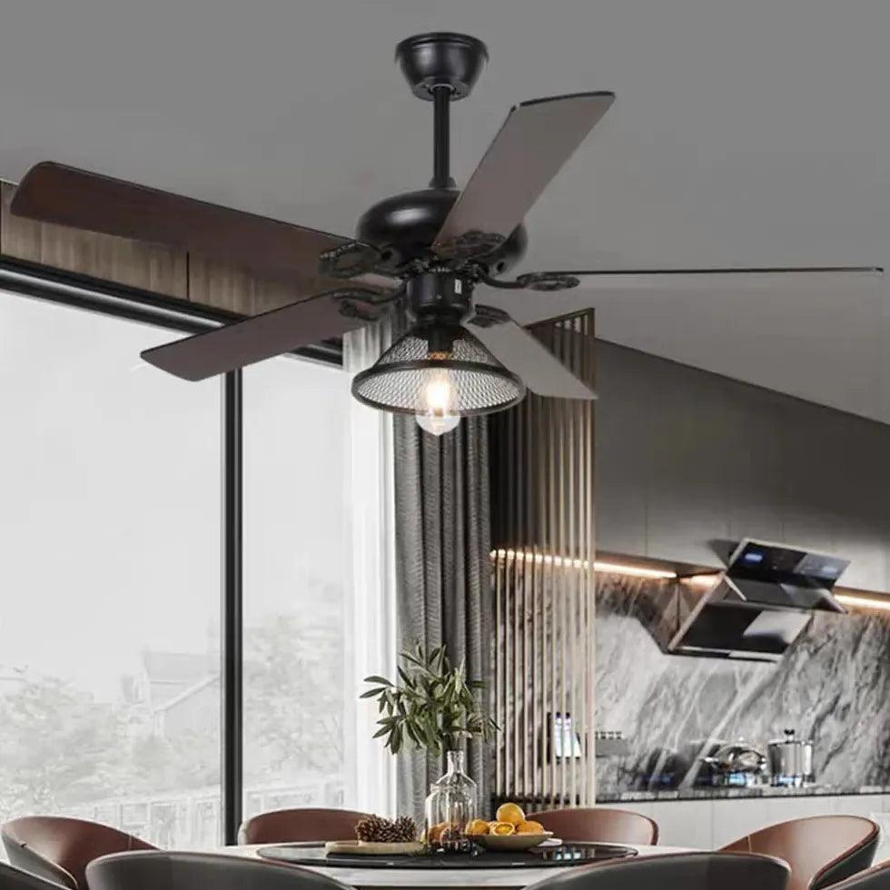 Amerikai ipari stílusú lámpa mennyezeti ventilátorral, banánlevélmintával | boxzora