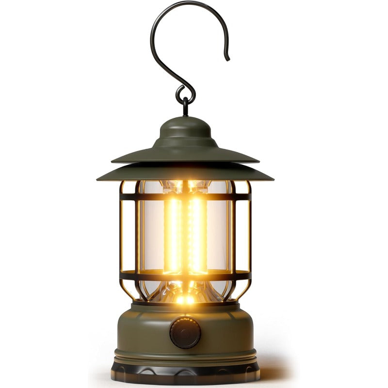 Linterna LED de camping retro - Recargable, diseño de huracán de 360 grados