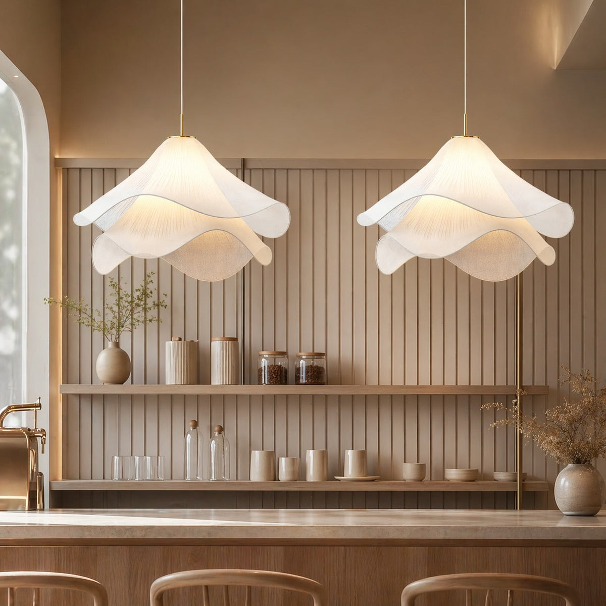 Japandi Modern Pendant Light — Structured Fabric Shade