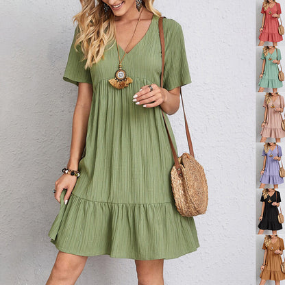 Robe d'été à col V - Légère, Élégante & Ultra-Féminine