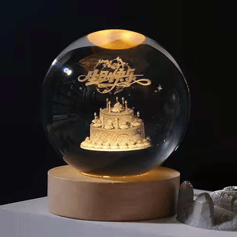 Luz nocturna de cristal con sistema solar 3D iluminado