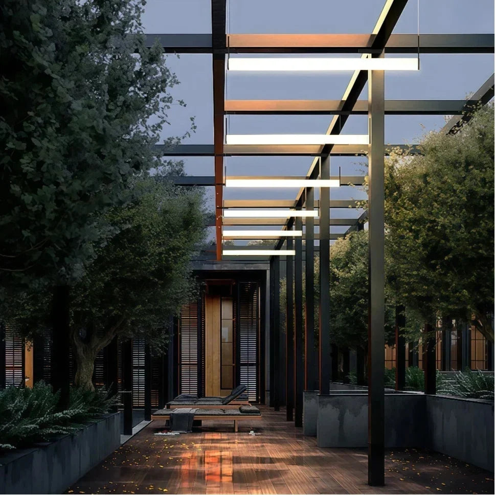 Suspension moderne étanche pour extérieur, pour terrasse, design en tube linéaire | boxzora