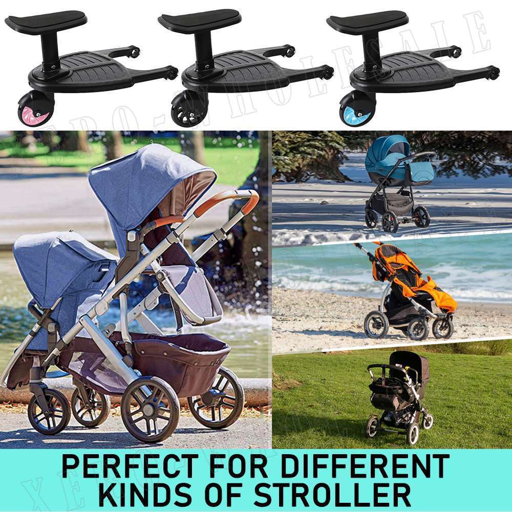 Kinderwagen-Trittbrett-Sitz-Steh-Verbindungselement – 360°-Schwenkräder, werkzeugfreie Montage