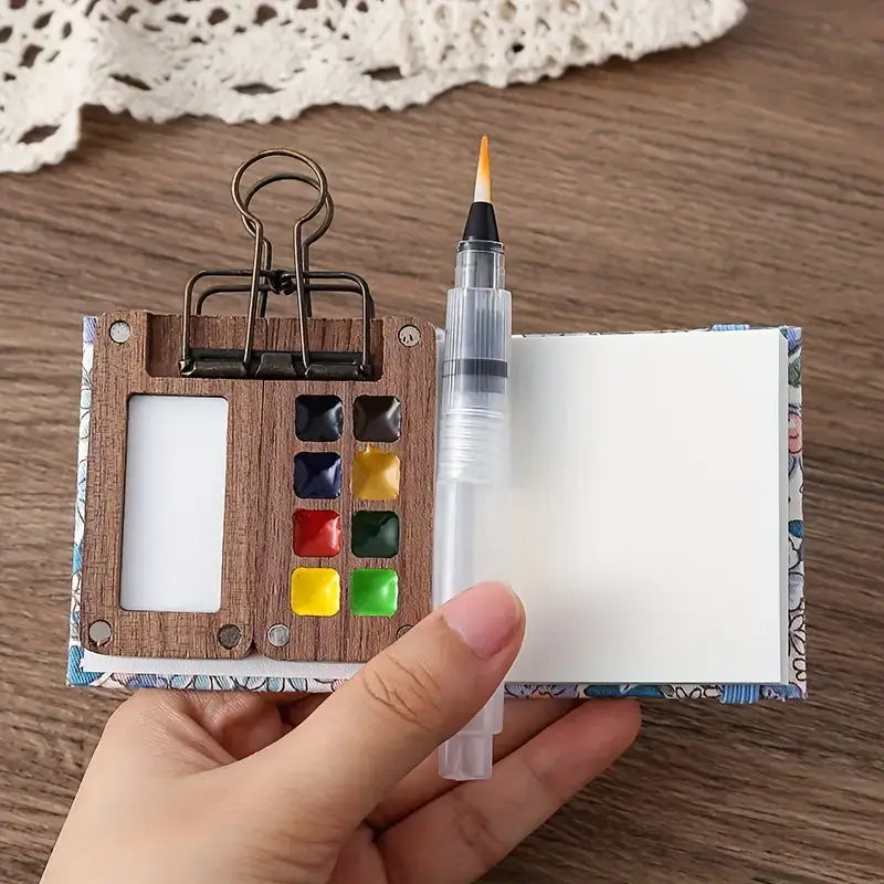 Set portátil de acuarelas de 24 colores - paleta compacta, pincel pequeño, área de mezcla