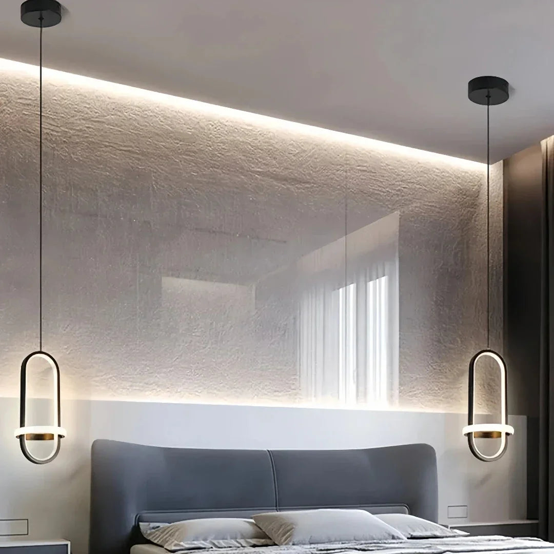 Lampă suspendată modernă în formă de elipsă, din metal, cu intensitate reglabilă, pentru noptieră | boxzora