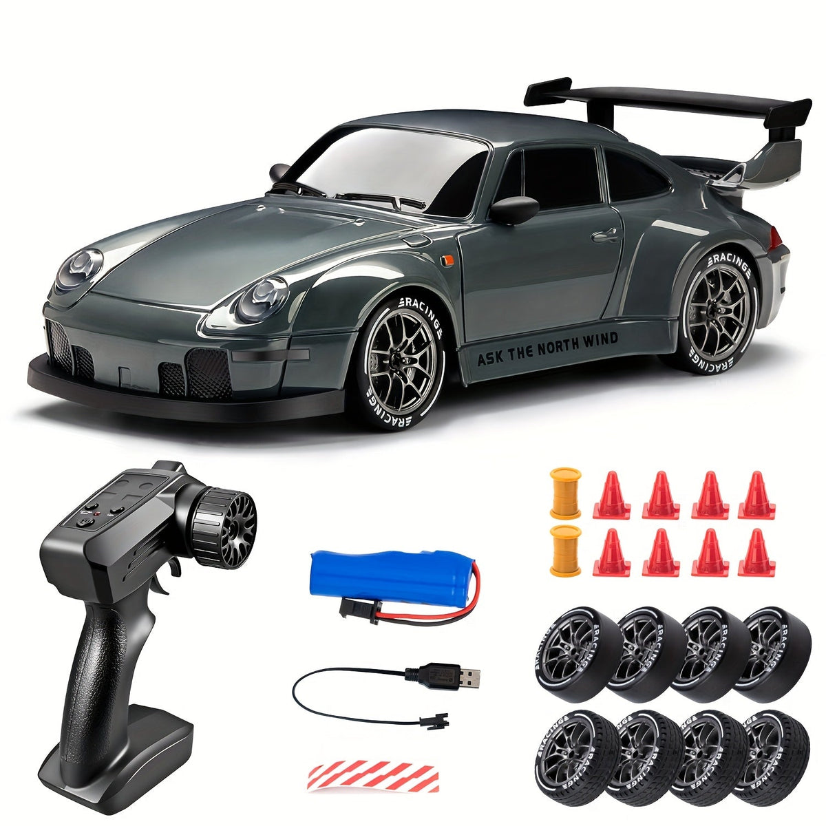 Auto da drift RC Ultimate 1:24 — Giocattolo da corsa 4WD ricaricabile, ruote LED