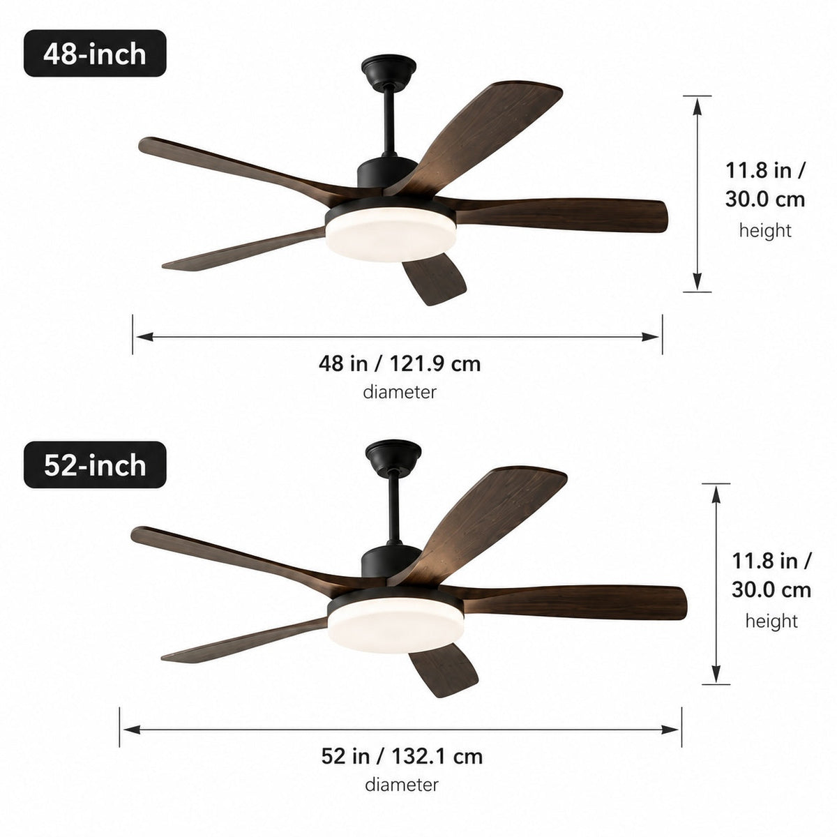 Moderne Deckenleuchte mit Deckenventilator und 5 Flügeln zur direkten Montage - Metallrahmen, einstellbare LED, Fernbedienung