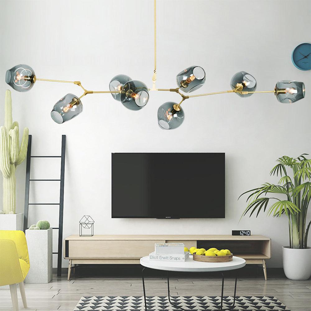 Candelabru Mid-Century din sticlă, cu ramificații și bule, pentru living, cu brațe reglabile | boxzora