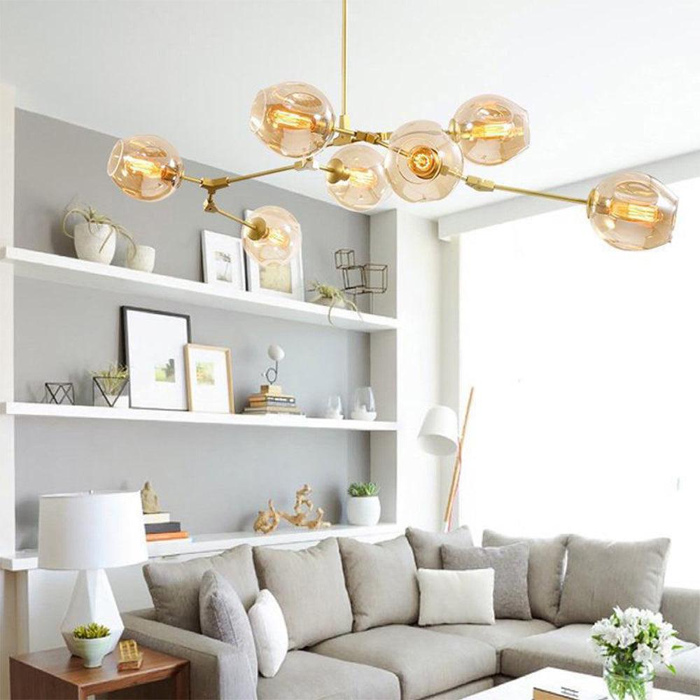 Candelabru Mid-Century din sticlă, cu ramificații și bule, pentru living, cu brațe reglabile | boxzora