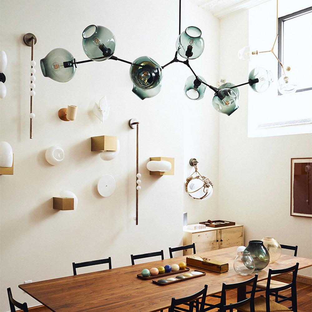 Candelabru Mid-Century din sticlă, cu ramificații și bule, pentru living, cu brațe reglabile | boxzora