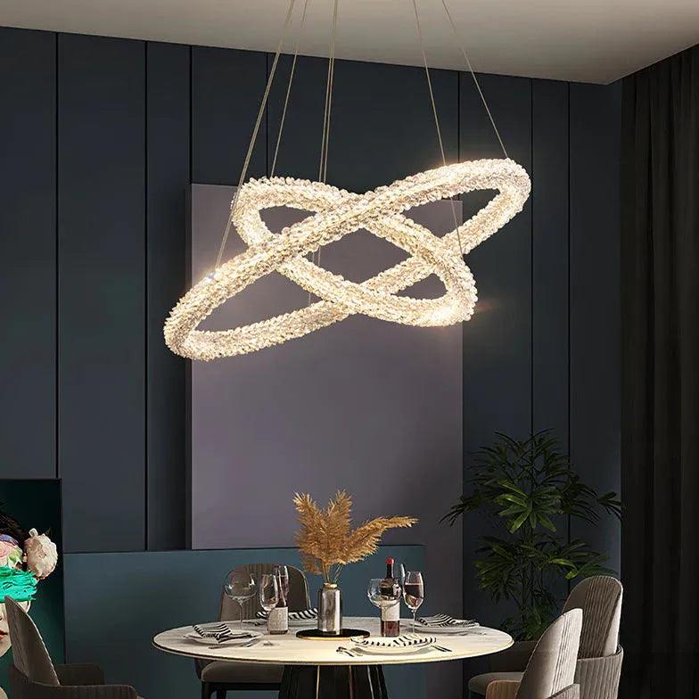 Iluminat suspendat circular contemporan din cristal, pentru sufragerie | boxzora