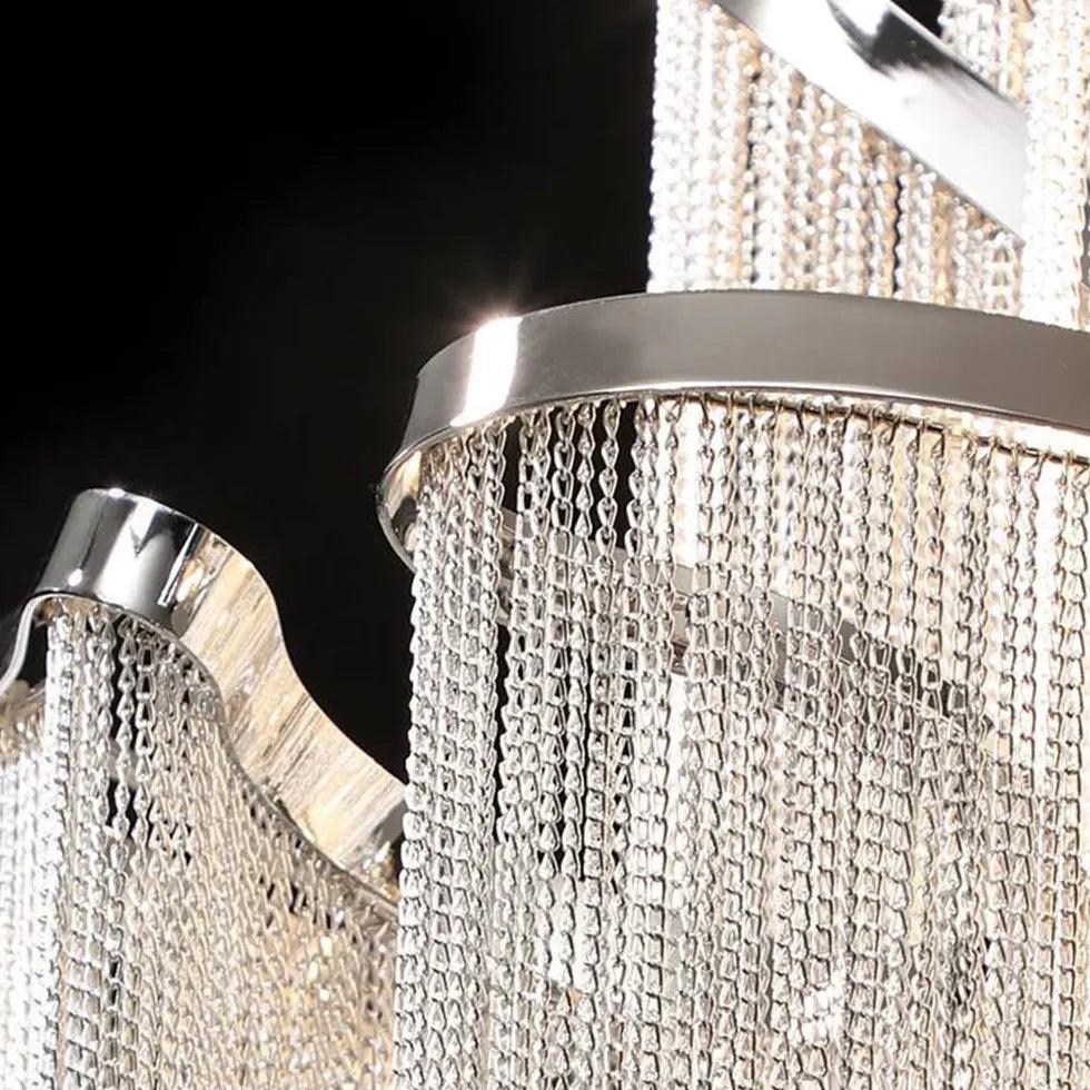 Lámpara colgante de lujo con borlas de cadena de aluminio plateado | boxzora
