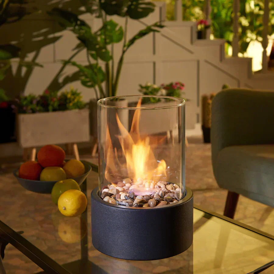 Tabletop Ethanol Burner Fireplace — Glass Flame Enclosure
