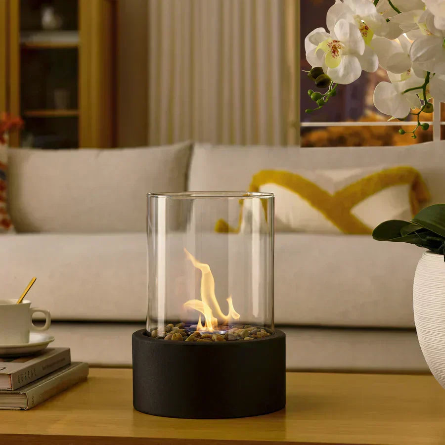 Tabletop Ethanol Burner Fireplace — Glass Flame Enclosure