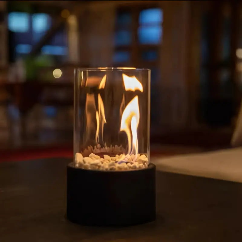 Tabletop Ethanol Burner Fireplace — Glass Flame Enclosure