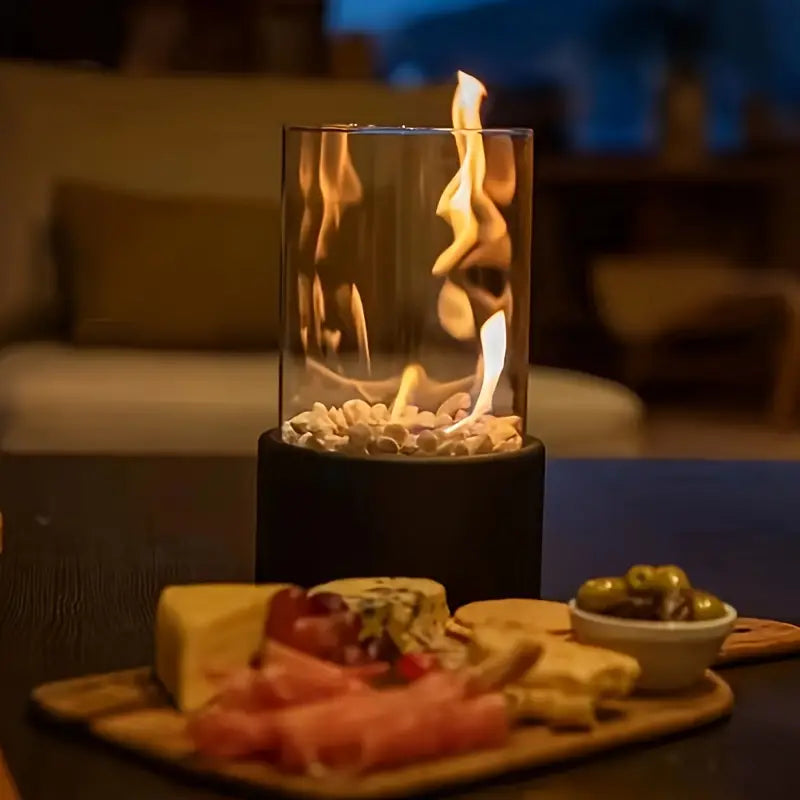 Tabletop Ethanol Burner Fireplace — Glass Flame Enclosure