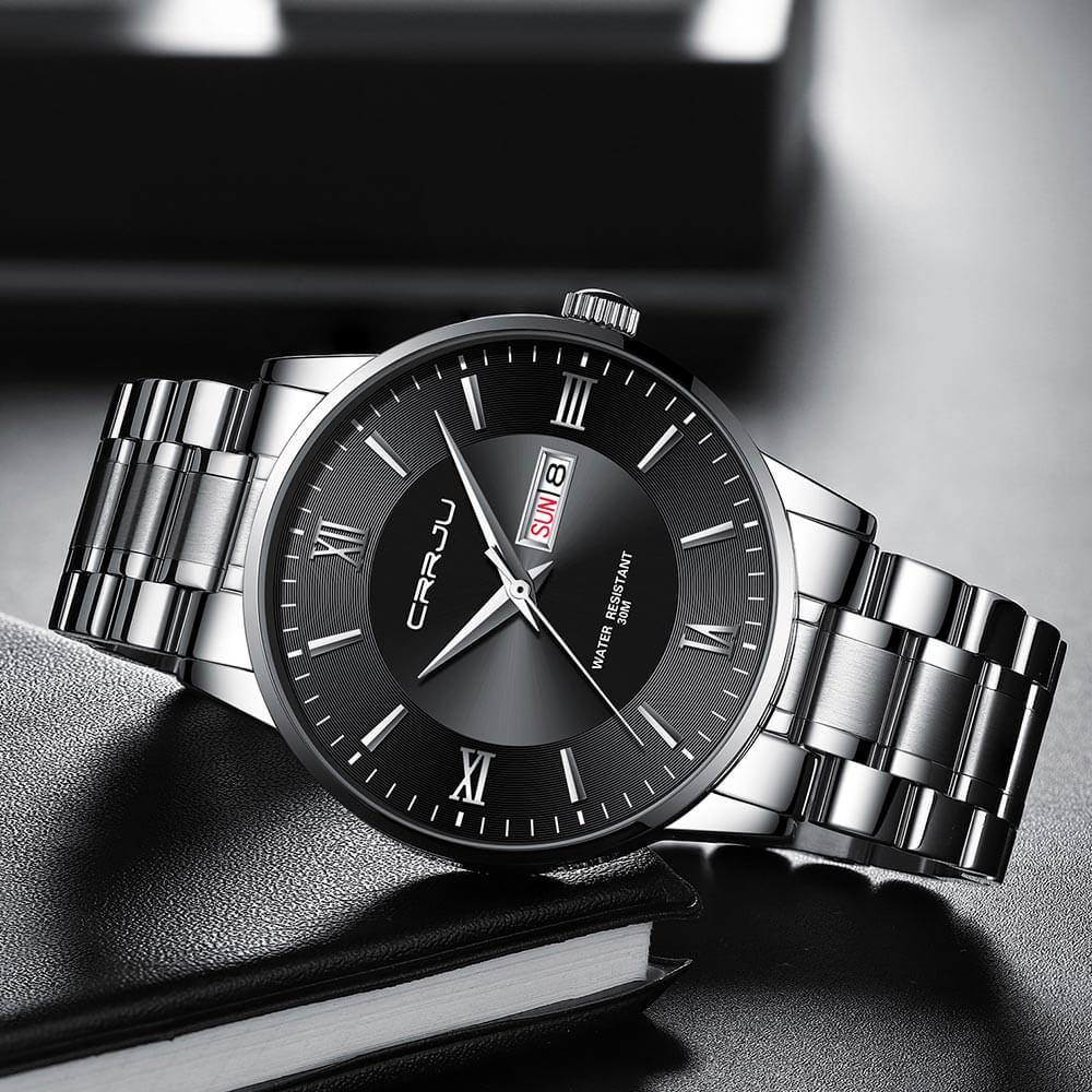 Reloj cronógrafo de cuarzo de lujo para hombre – Reloj deportivo de acero inoxidable resistente al agua