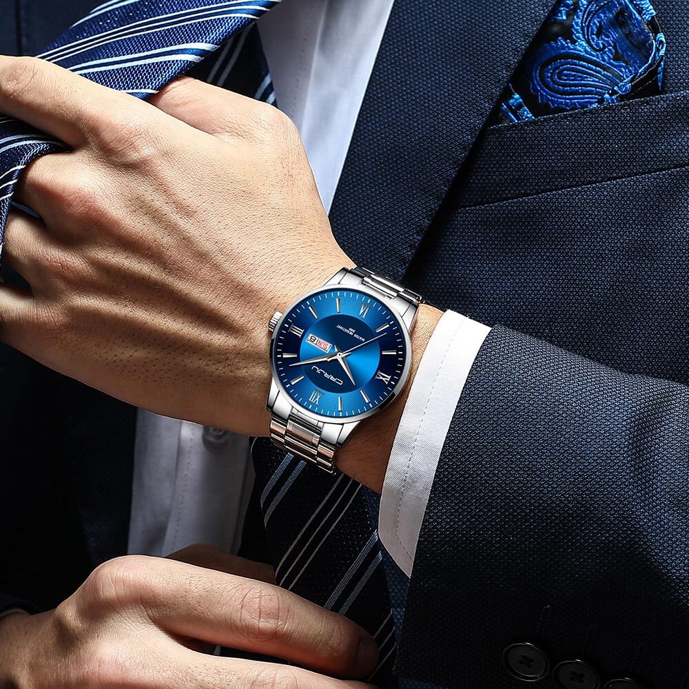 Reloj cronógrafo de cuarzo de lujo para hombre – Reloj deportivo de acero inoxidable resistente al agua