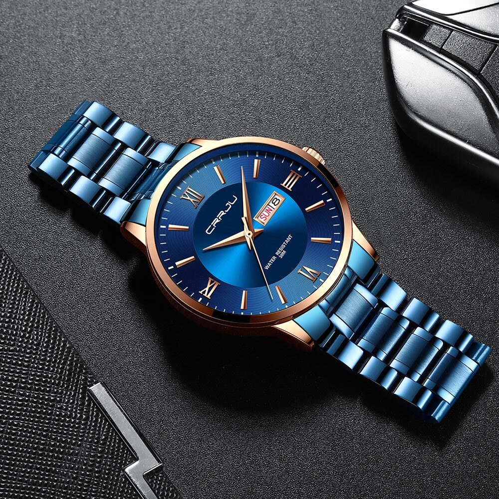 Reloj cronógrafo de cuarzo de lujo para hombre – Reloj deportivo de acero inoxidable resistente al agua